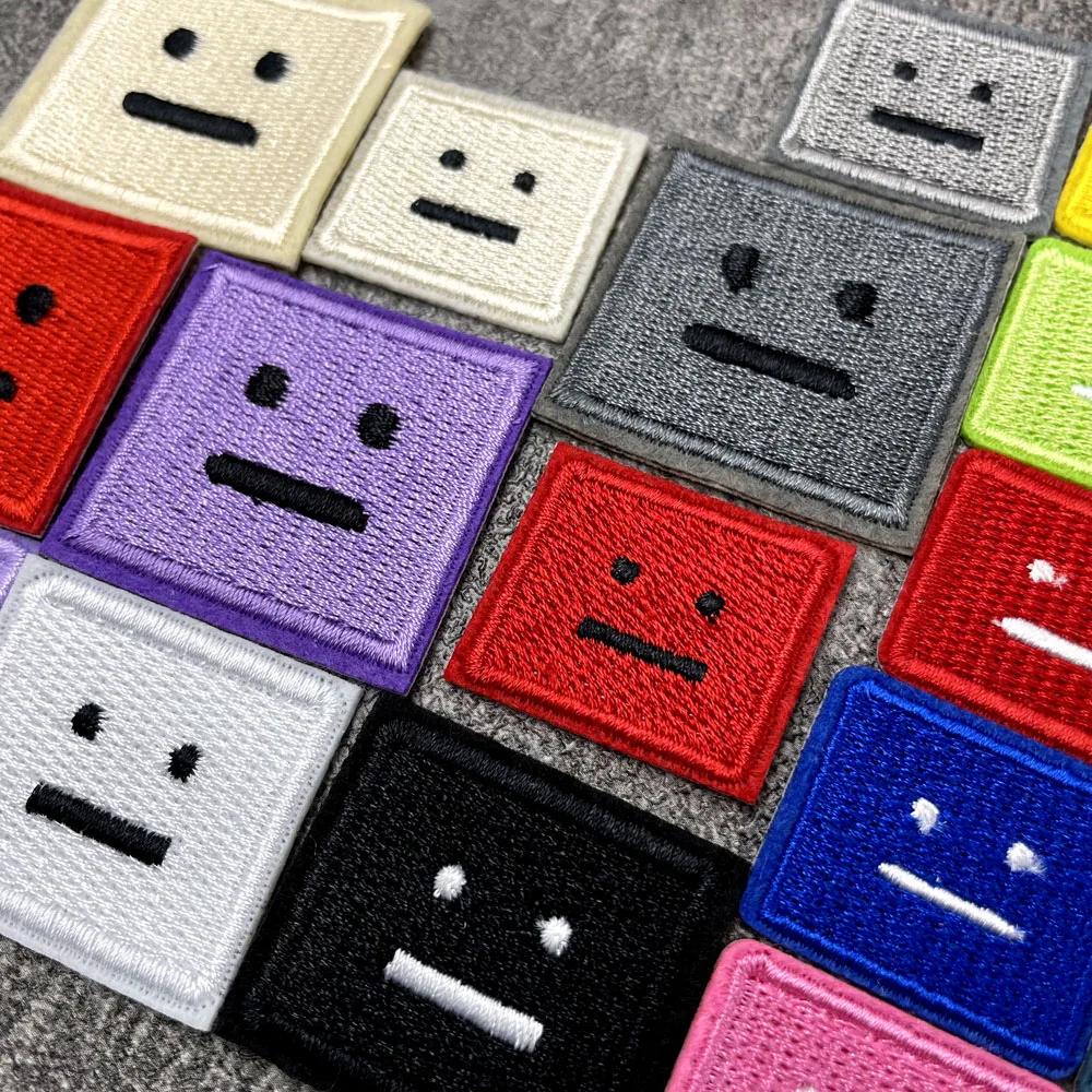 Color: Red - Square Expression Embroidered Applique Patches Fabric Garment Apparel Clothing Accessories Embroidery Badges Pink Black White