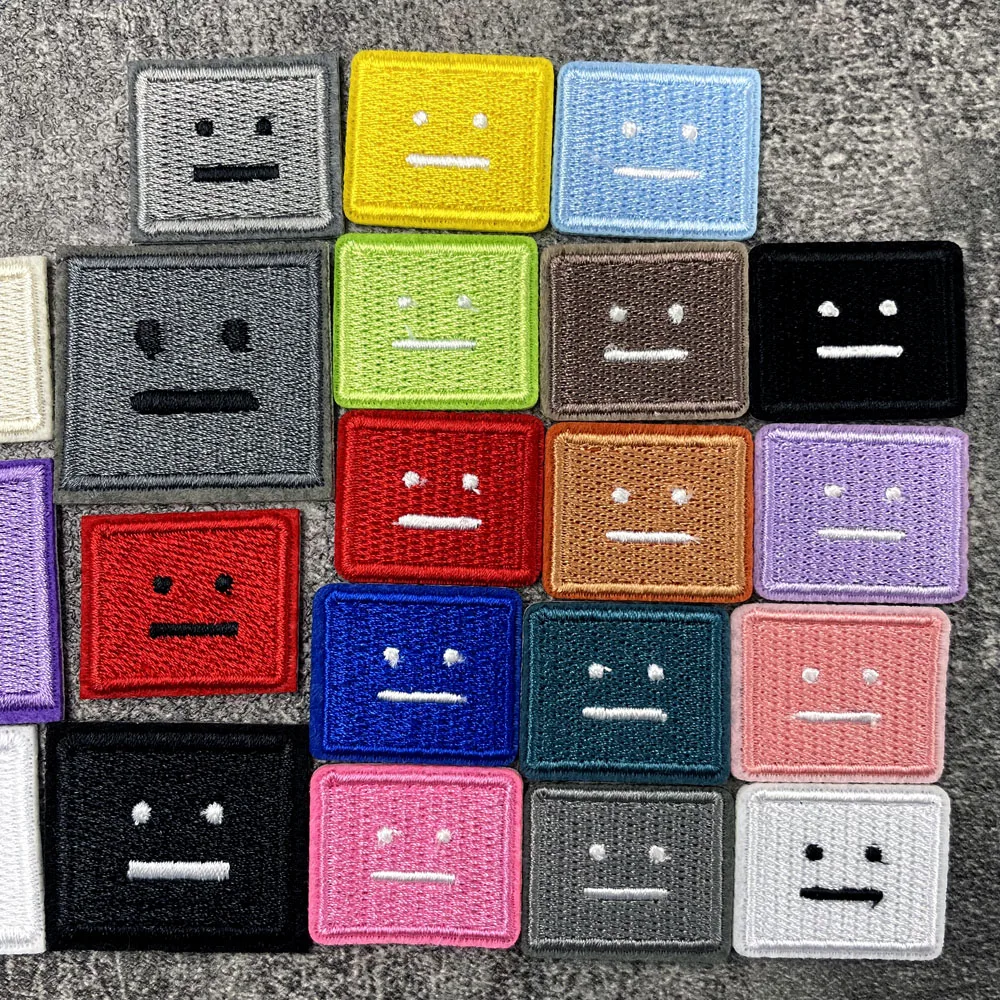 Color: Red - Square Expression Embroidered Applique Patches Fabric Garment Apparel Clothing Accessories Embroidery Badges Pink Black White