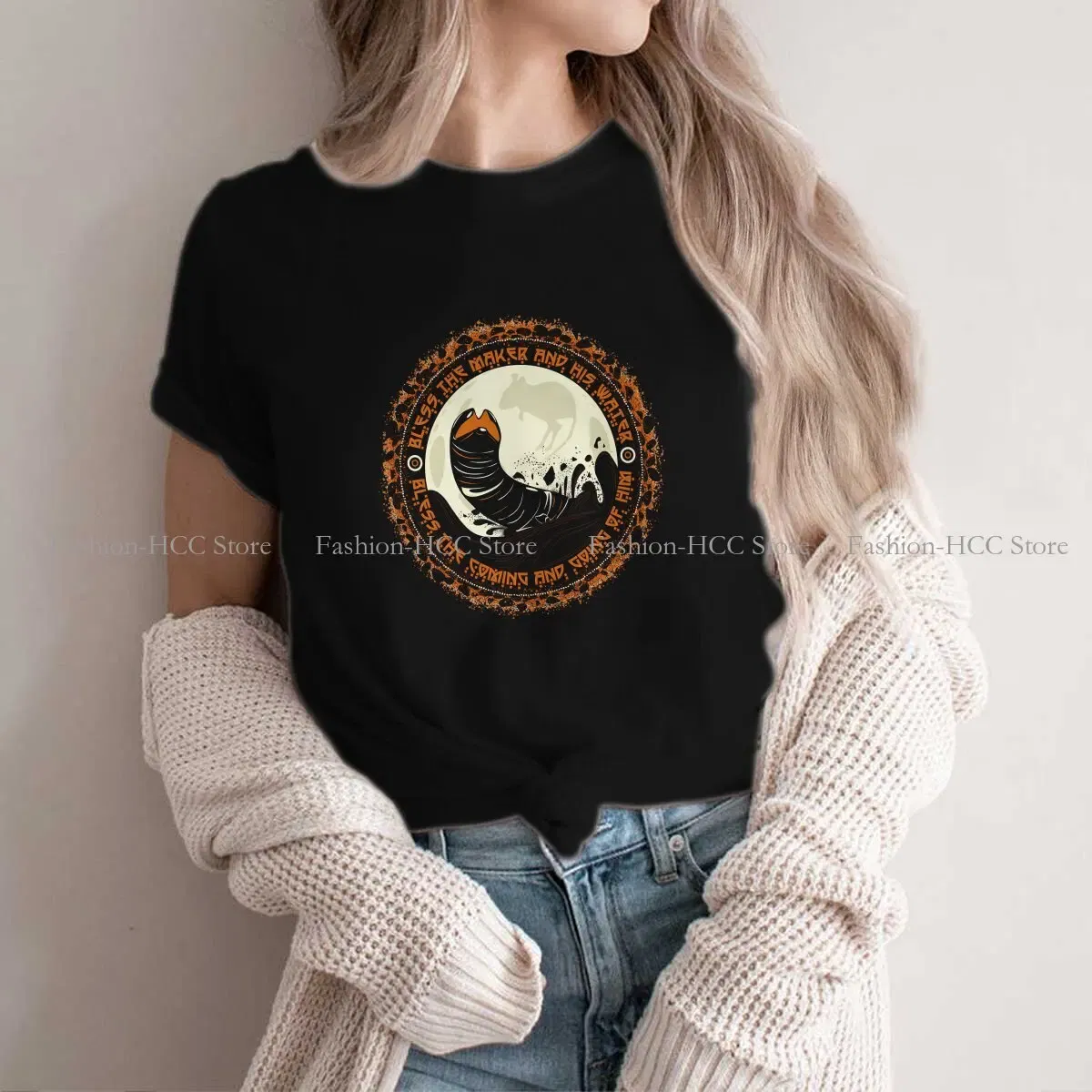 Color: black, Size: XL - Essential Graphic Polyester TShirt Arrakis Creative Streetwear Comfortable T Shirt Female