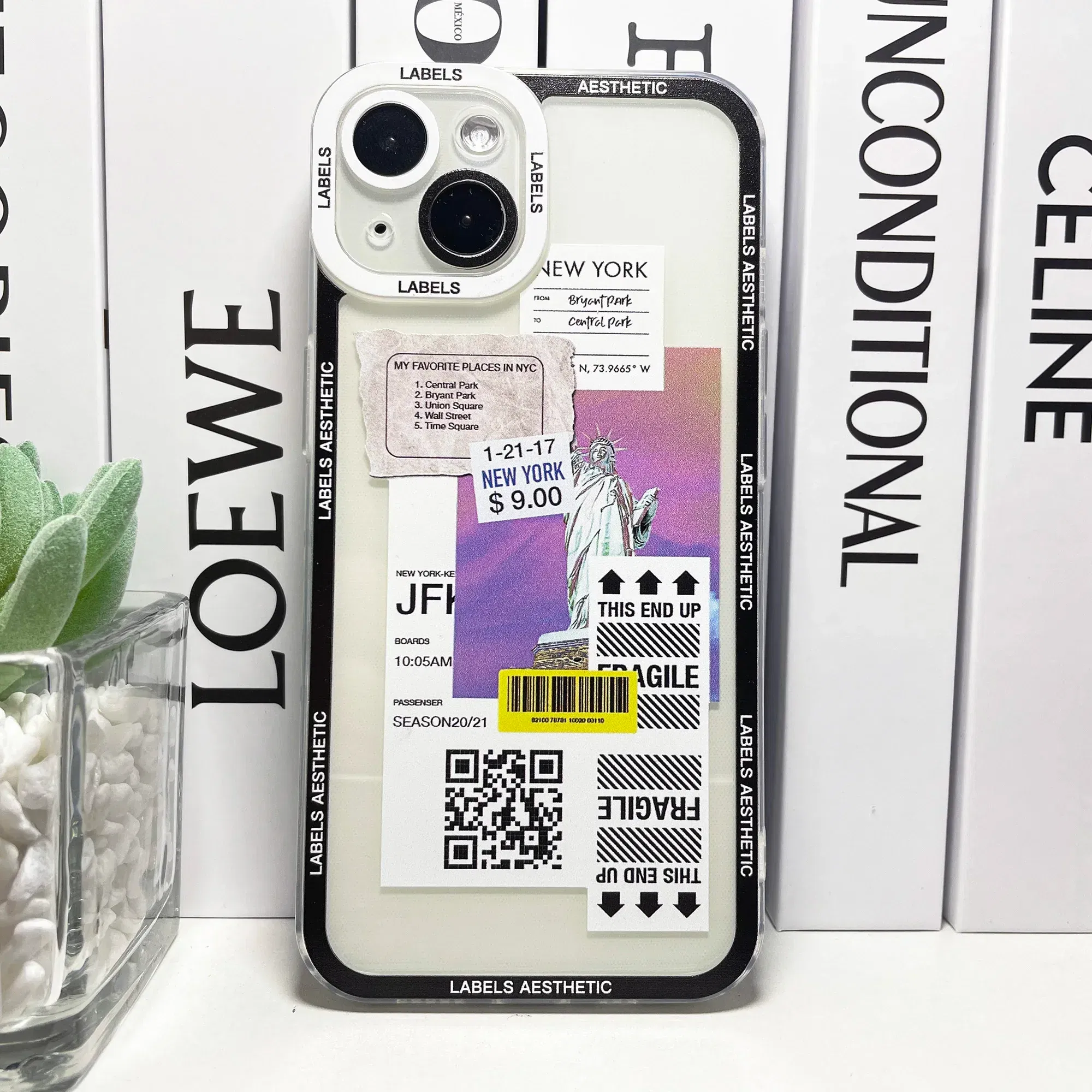 Color: Blue, Material: Cotton Fabric - Mix Labels Aesthetic Stickers Collage Phone Case For iPhone 16 15 14 13 12 11 Pro Max Mini XS X XR SE 7 8 Plus Clear Soft Cover