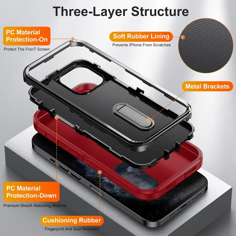 Color: Dark Grey, Material: POLYESTER - PKCASE Shockproof Case For iPhone 13 Mini 12 11 Pro Max 6 7 8 Plus Bracket Protective Cover For iPhone X XS XR SE 2020 2022