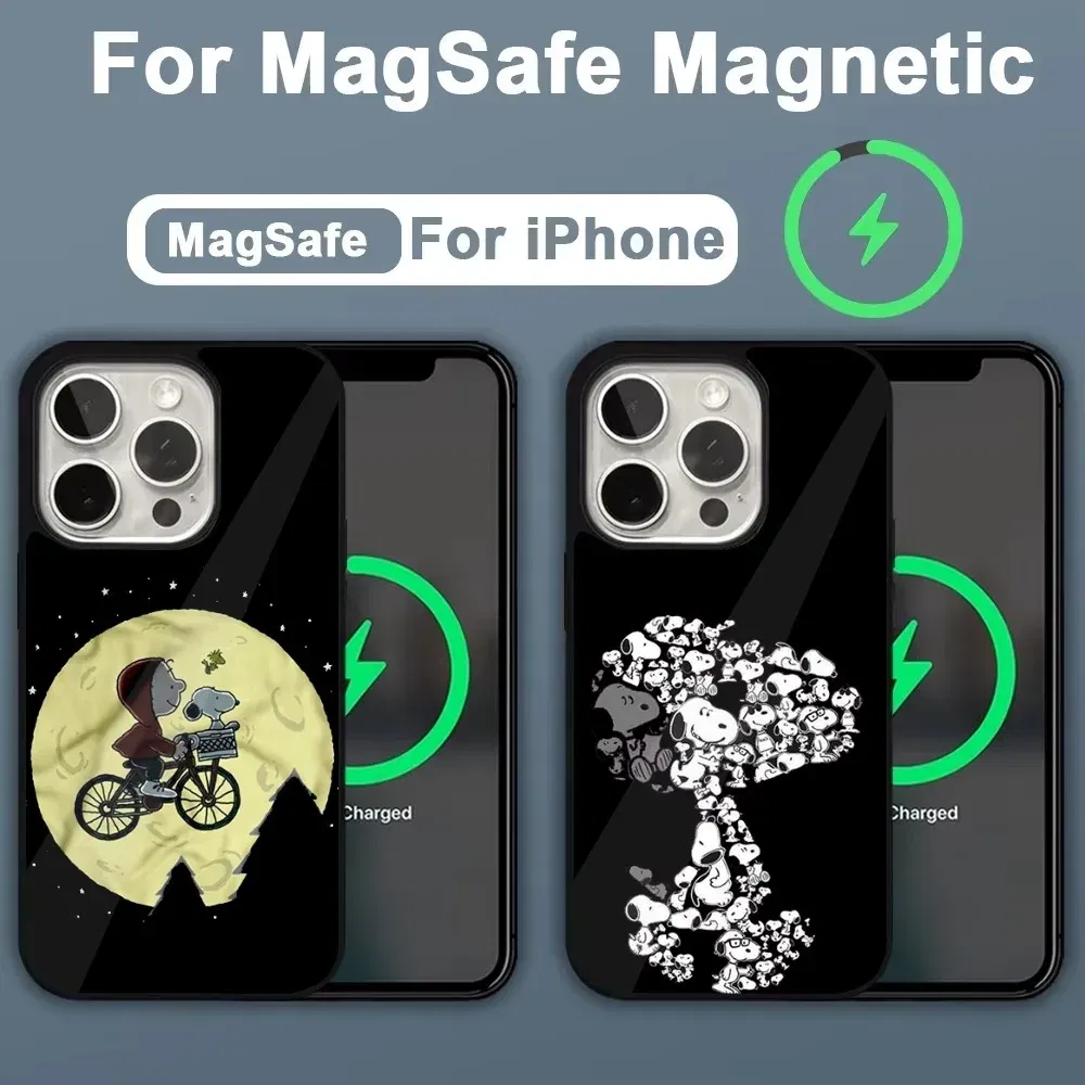 Color: Brown, Material: POLYESTER - Anime Cartoon-S-Snoopy-s Phone Case For iPhone 16,15,14,13,12,11,Plus,Pro,Max,Mini Magsafe Magnetic Wireless Charging