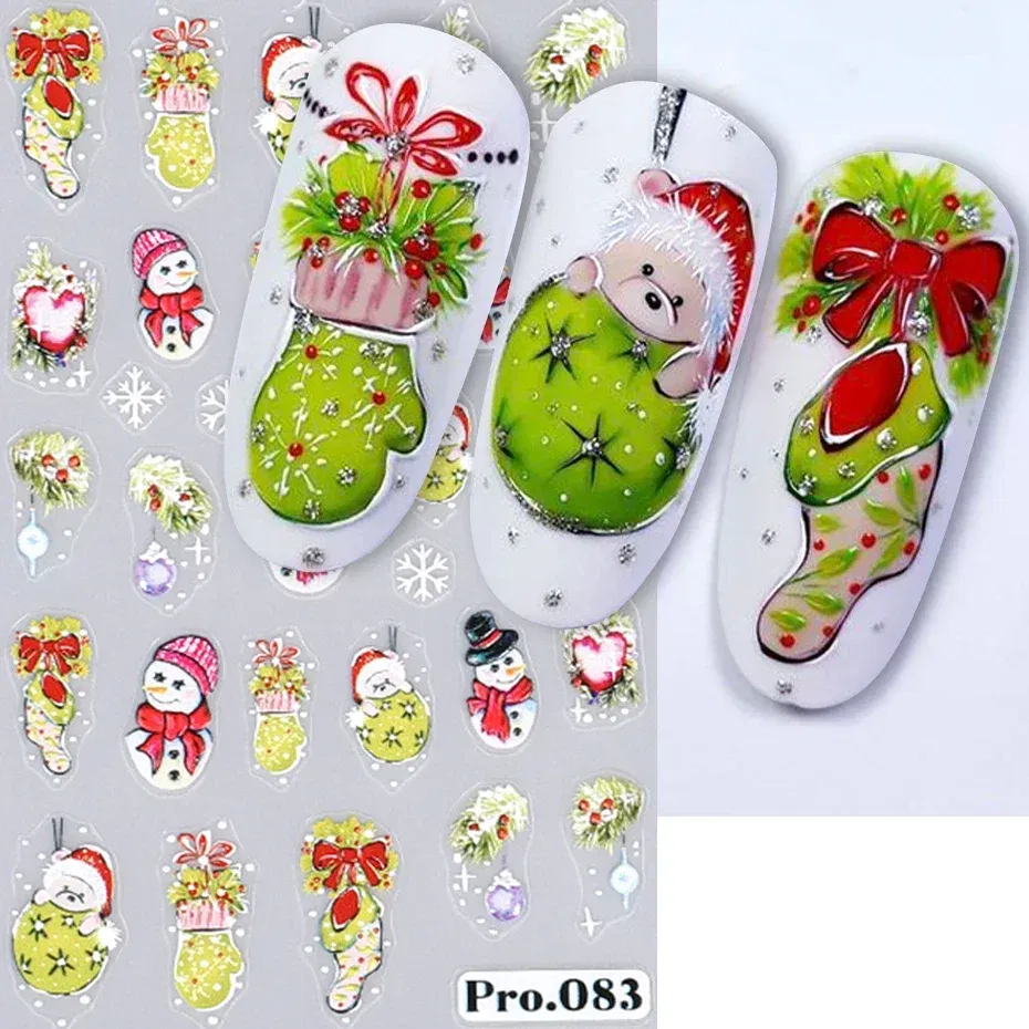 Color: black - 5D Embossed Elk Nail Art Sticker Cute Christmas Winter Santa Claus Snowflake Gingerbread Man Engraved Slider Manicure Decoration