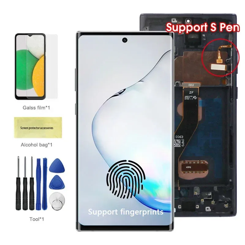 Color: Khaki, Ships From: CHINA - Top AMOLED Note 10 Plus Screen for Samsung Galaxy Note10+ N975F Lcd Display Touch Screen Support S Pen Fingerprints with Frame