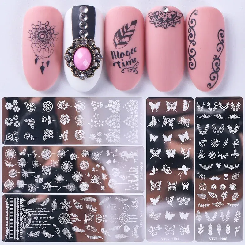 Color: Blue - 12Designs Retro Flower Butterfly Nail Art Templates Stamping Plate Snowflake Animal Lace Stamp Templates Plate Image Decor Tools