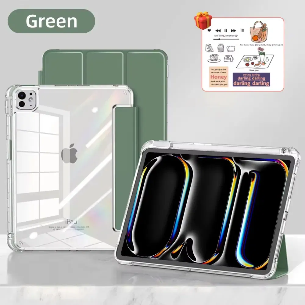 Color: green, Size: eleven - For iPad Air 5 Case 2024 Air 6 11 iPad Pro 11 12.9 13 10 Gen 10.2 9th 8th 7th 9.7 6th 5th Mini 7 6 Smart case with pen Holder