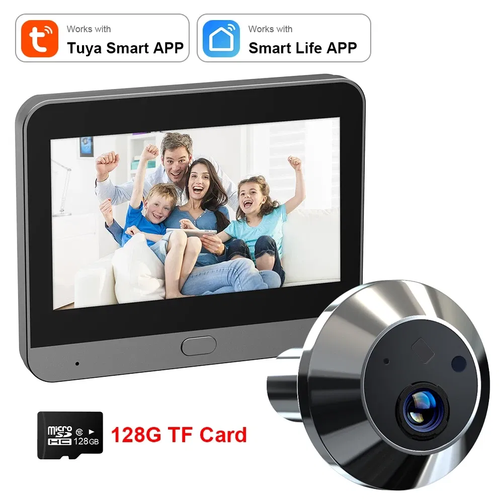 Color: Silver, Ships From: CHINA - New! Mini Smart Life Tuya 3MP 140?° Wide View Angle 2.4Ghz WiFi Magic Door Peephole Eye PIR Camera Digital Door Viewer Battery