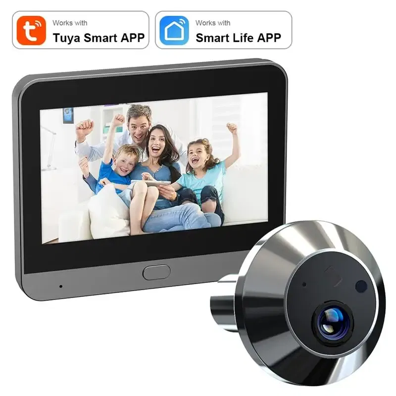 Color: Silver, Ships From: CHINA - New! Mini Smart Life Tuya 3MP 140?° Wide View Angle 2.4Ghz WiFi Magic Door Peephole Eye PIR Camera Digital Door Viewer Battery