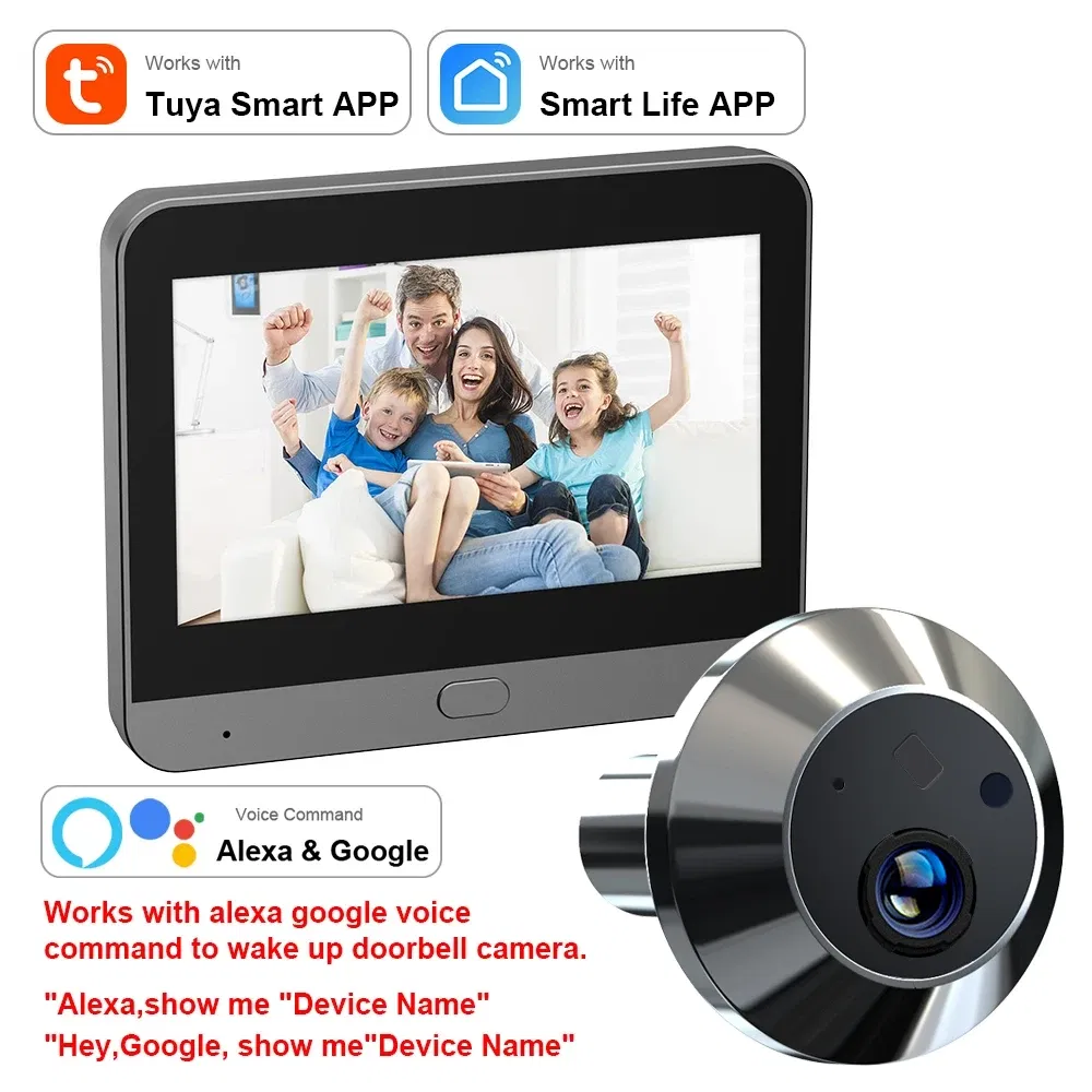 Color: Silver, Ships From: CHINA - New! Mini Smart Life Tuya 3MP 140?° Wide View Angle 2.4Ghz WiFi Magic Door Peephole Eye PIR Camera Digital Door Viewer Battery