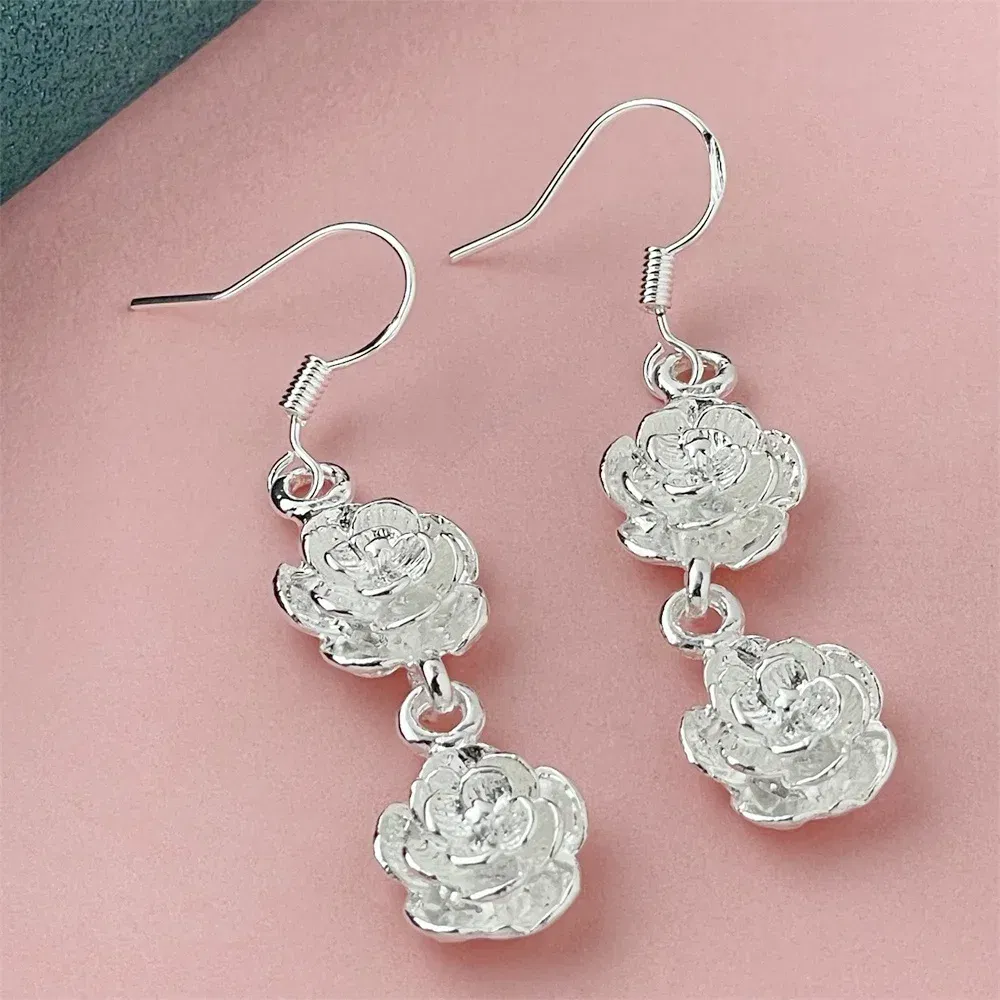 Gem Color: Dark Grey - 925 Silver Heart Shape Earrings Women Exquisite Student Jewelry Accessories