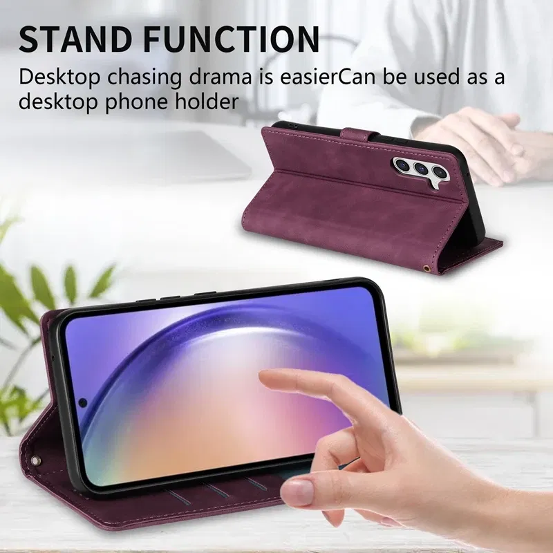 Color: Beige, Bundle: Case & Strap, Material: Microfiber - Wallet Card Slot Holder Magnetic Flip Leather Case For Samsung Galaxy S23 Ultra S22 Plus S21 FE S20 A12 A13 A14 A34 A52 A53 A54