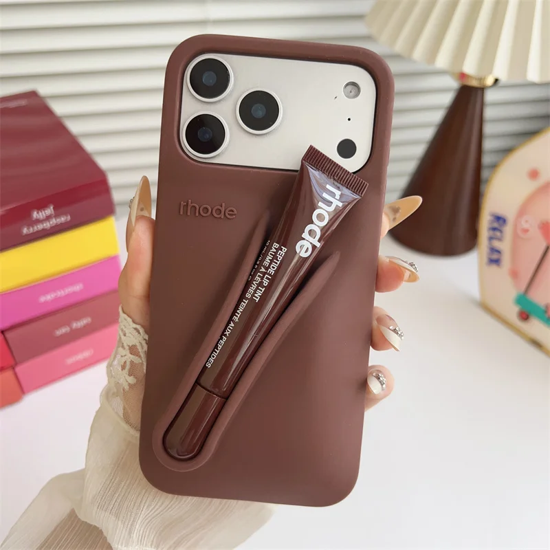 Material: PE, Color: Clear, Bundle: Bundle1 - With Lipstick Phone Case for iPhone 17 13 14 15 16 17 Pro Max Plus 12 17 Air Silicone Lip Gloss Holder Hot INS Soft Cover Funda