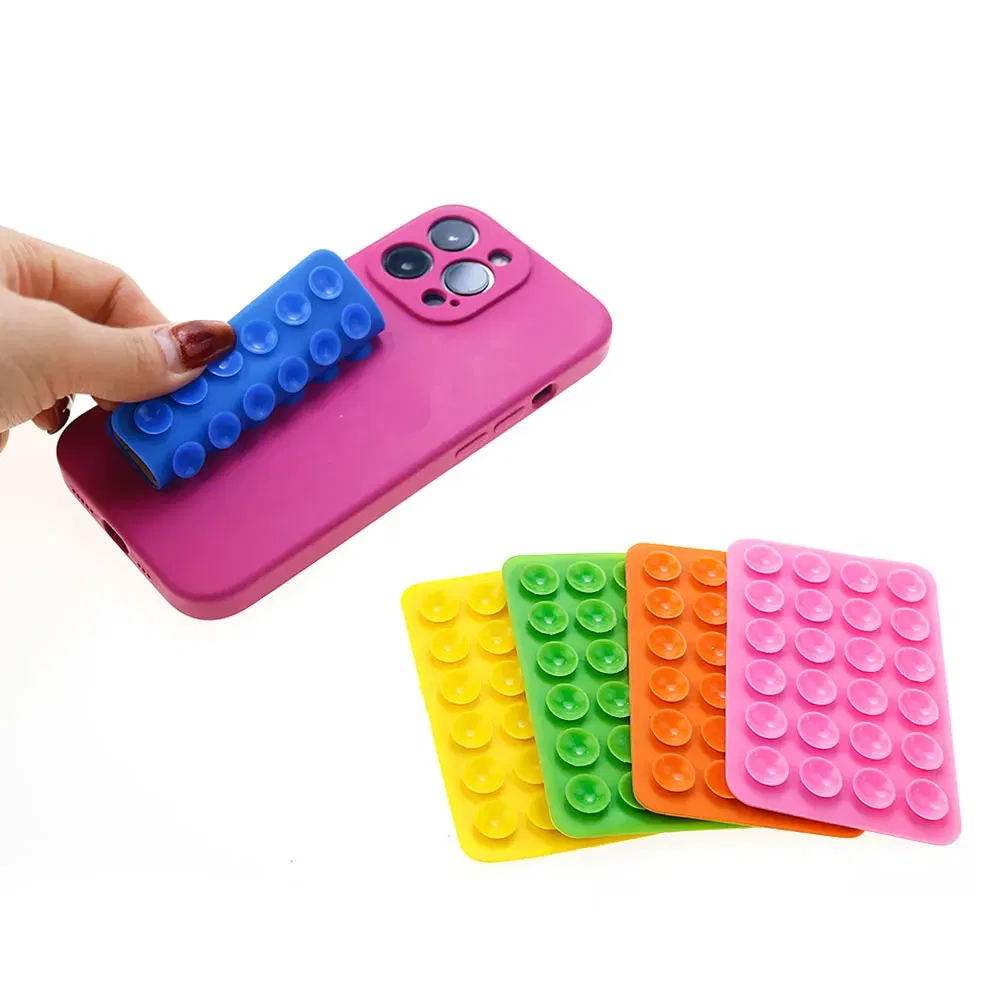 Color: Light Grey - Silicone World Square Silicone Mobile Phone Fixing Suction Cup Car Mounted Bracket Phone Case Universal Anti Slip Suction Cup