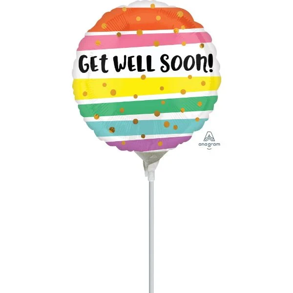 Balloon - 10cm Get Well Soon Bold Stripes