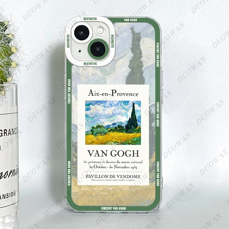 Color: GRAY, Material: Plastic - Van Gogh Oil Painting Phone Case For iPhone 11 12 13 14 15 16 Pro Max XR X XS Mini 8 7 Plus SE 2020 2022 Transparent Case