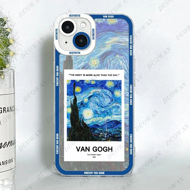 Color: GRAY, Material: Plastic - Van Gogh Oil Painting Phone Case For iPhone 11 12 13 14 15 16 Pro Max XR X XS Mini 8 7 Plus SE 2020 2022 Transparent Case