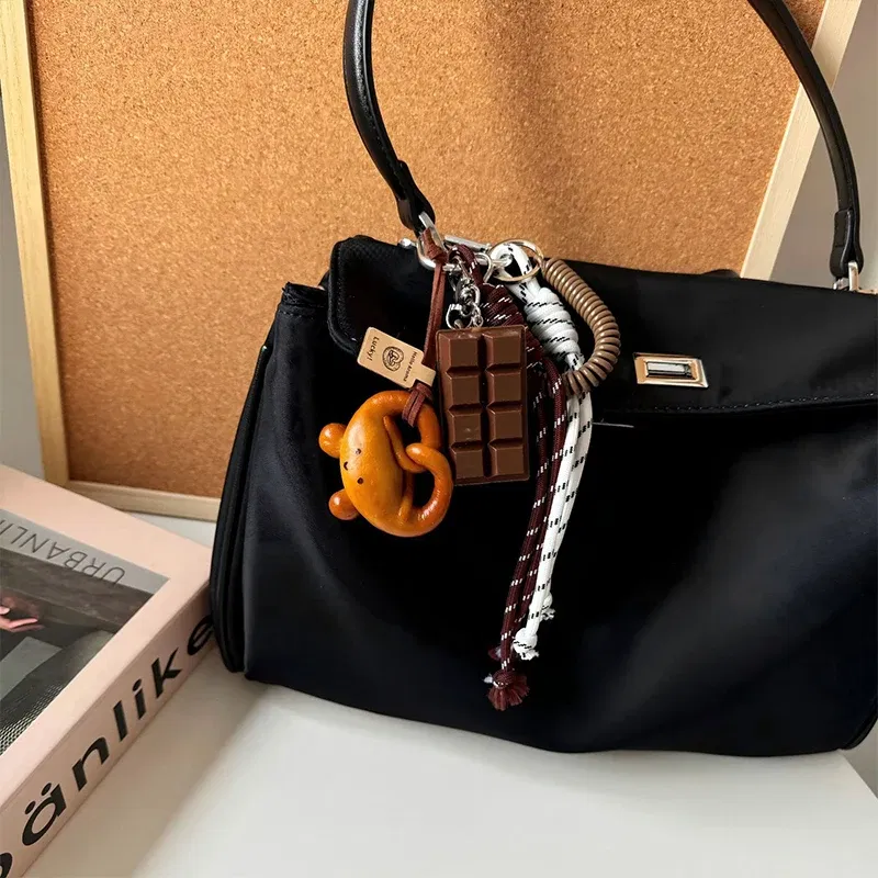 Color: Silver - DIY Bag Pendant Creative Bread Weaving Rope Colorful Nylon Lanyard Car Keychain Couple Multi-purpose Bag Hanging Accessories