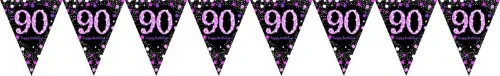 Pink Celebration Pennant Banner Decoration - 90th Birthday