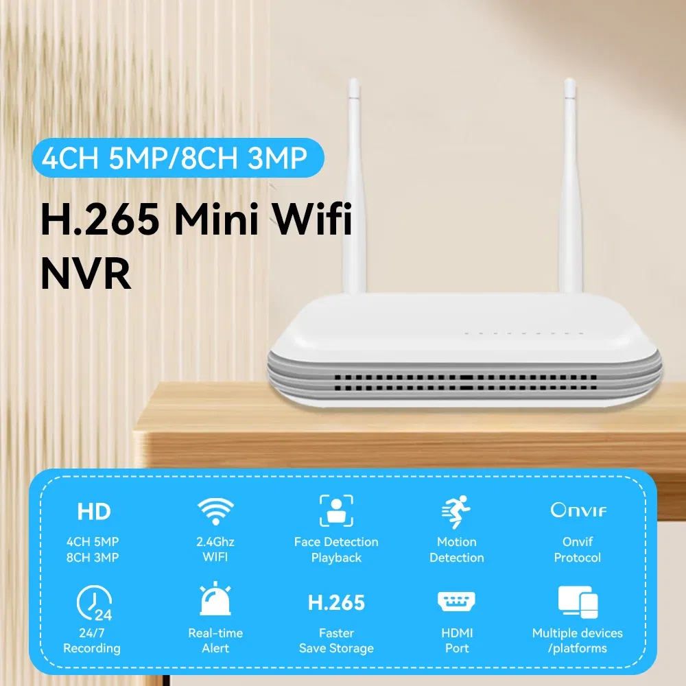 Ships From: CHINA, Plug Standard: UK Plug, Build-in HDD: 2T - Wifi NVR Mini 4CH 8MP/8CH 3MP XMeye WIFI Video Recorder For Wireless Security System TF Card Slot Face Detection P2P H.265