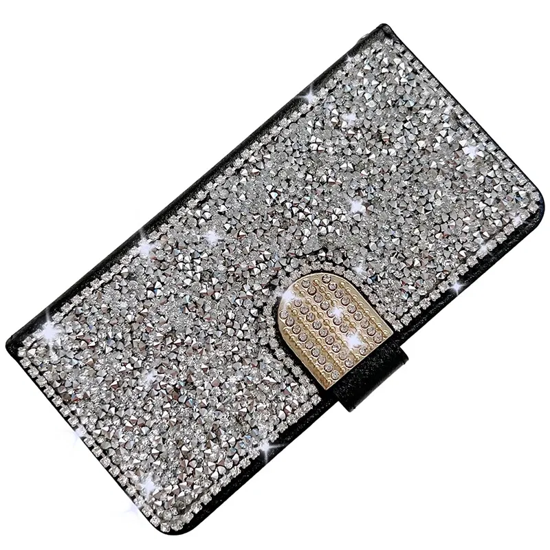 Color: black, Material: POLYESTER - Glitter Diamond Wallet Leather Case For Samsung Galaxy A14 A15 A16 A35 A55 A34 A54 S25 Ultra S24 FE S23 S22 S21 S20 Plus