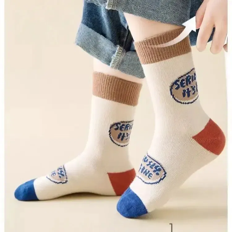 Color: SKY BLUE, Size: 10-12T - Autumn Children's Socks Little Big Boys Cotton Socks Baby Cartoon Pattern Medium Sock 5 Pairs/bag