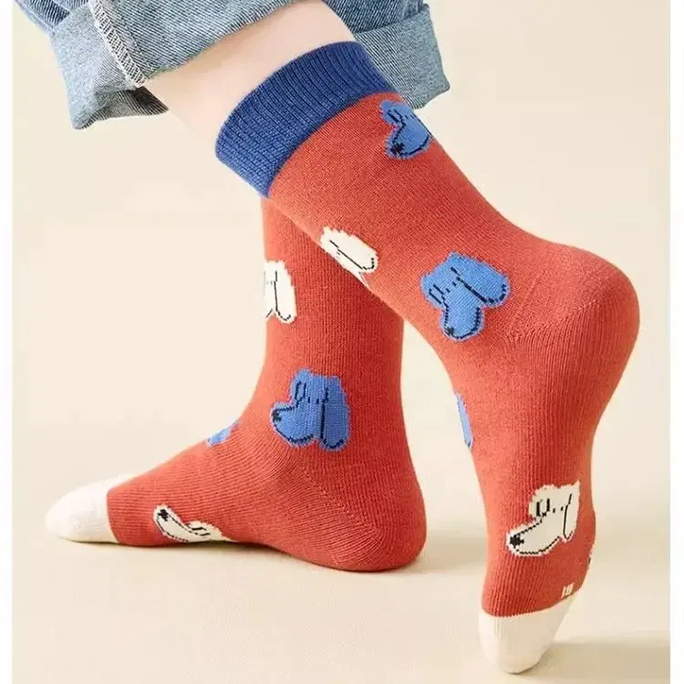 Color: SKY BLUE, Size: 10-12T - Autumn Children's Socks Little Big Boys Cotton Socks Baby Cartoon Pattern Medium Sock 5 Pairs/bag