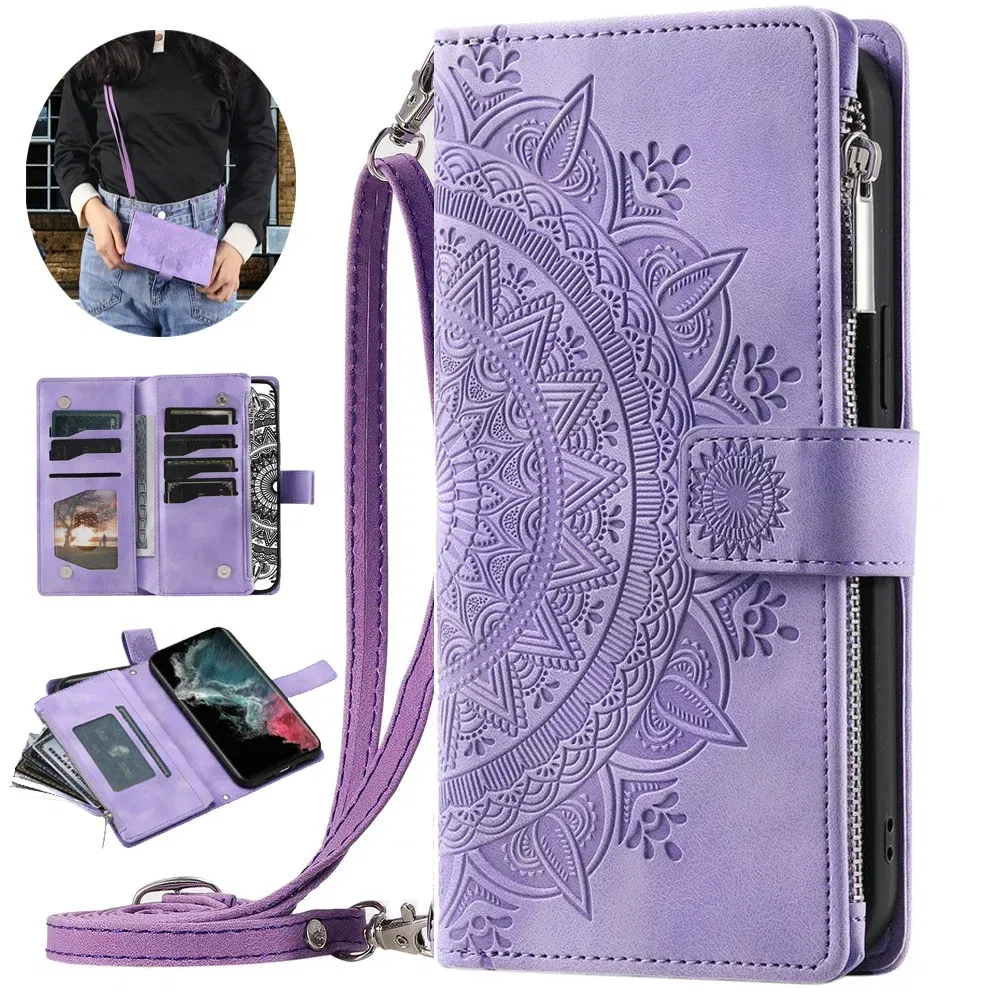 Material: PP, Color: Light Blue - A55 A34 A15 5G Zipper Wallet CrossBody Leather Case for Samsung Galaxy A54 Luxury Cover A55 A35 A14 A05 A04 A05s 35 A 55 54 Etui