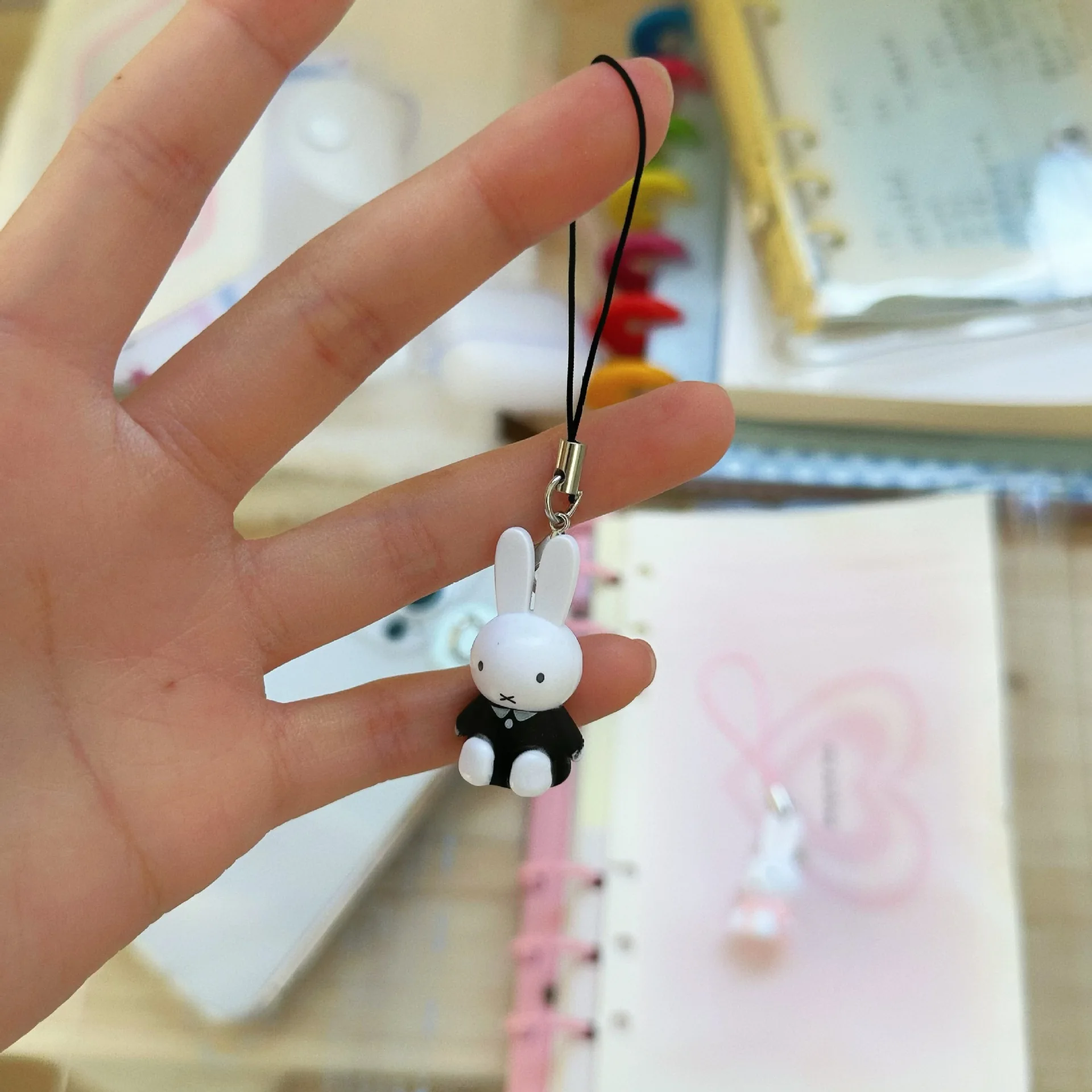 Color: Red - Kawaii Miffy Key Chain Cartoon Cute Backpack Pendant Ornaments Mobile Phone Chain Christmas Gift