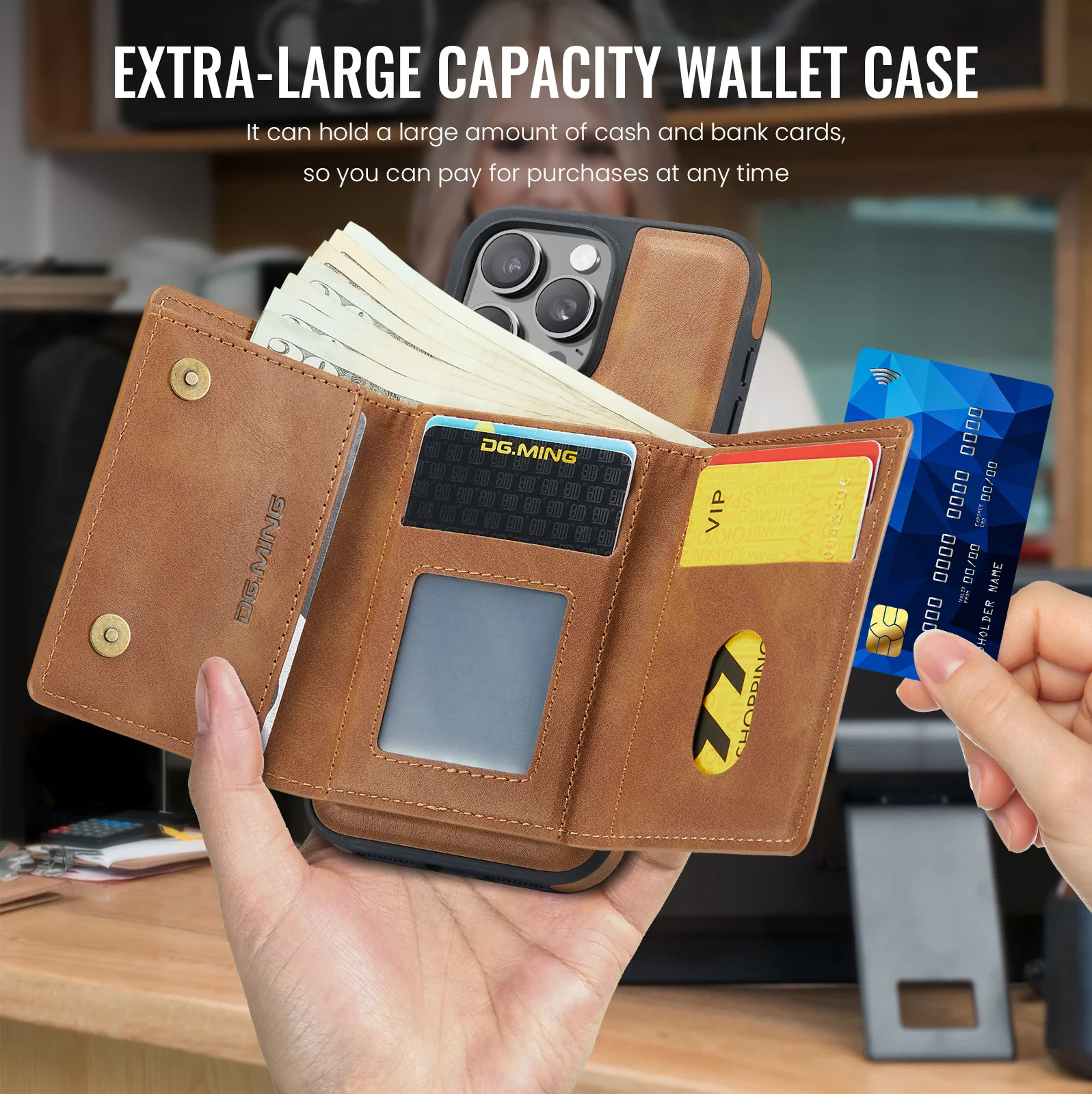 Color: Brown, Material: Wood - Detachable 2 IN 1 Magnetic For Magsafe Leather Case For iPhone 16 Pro Max 15 12 13 11 14 Plus 16e Flip Wallet Card Holder Cover