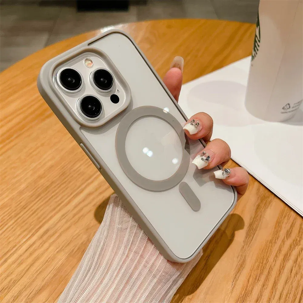 Color: Blue, Material: Acrylic - Luxury Shockproof Magsafe Wireless Charge Case for iPhone 17 Air 16 15 14 Plus 13 12 Mini 11 Pro Max Clear Magnetic Bumper Cover