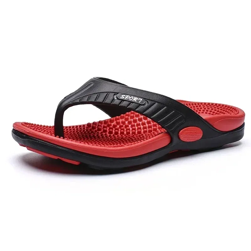 Color: Red, Shoe Size: 42 - Massage Flip Flops for Men Summer Breathable Beach Shoes Sandals Men Luxury Flip Flops Breathable Plus Plus Size Men Slippers 46