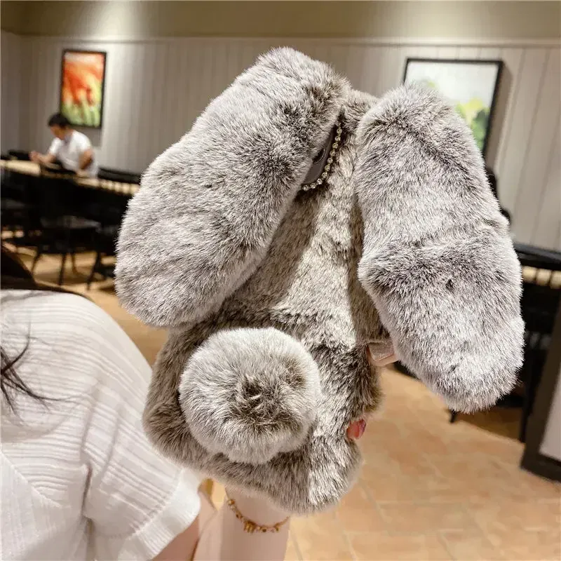 Color: Blue, Material: tpu - Warm Plush Rabbit Fluffy fur Cover for Samsung A15 A25 A35 A55 A14 A24 A34 A54 A13 A23 A33 A53 A12 A22 A32 A52 A51 Phone Case