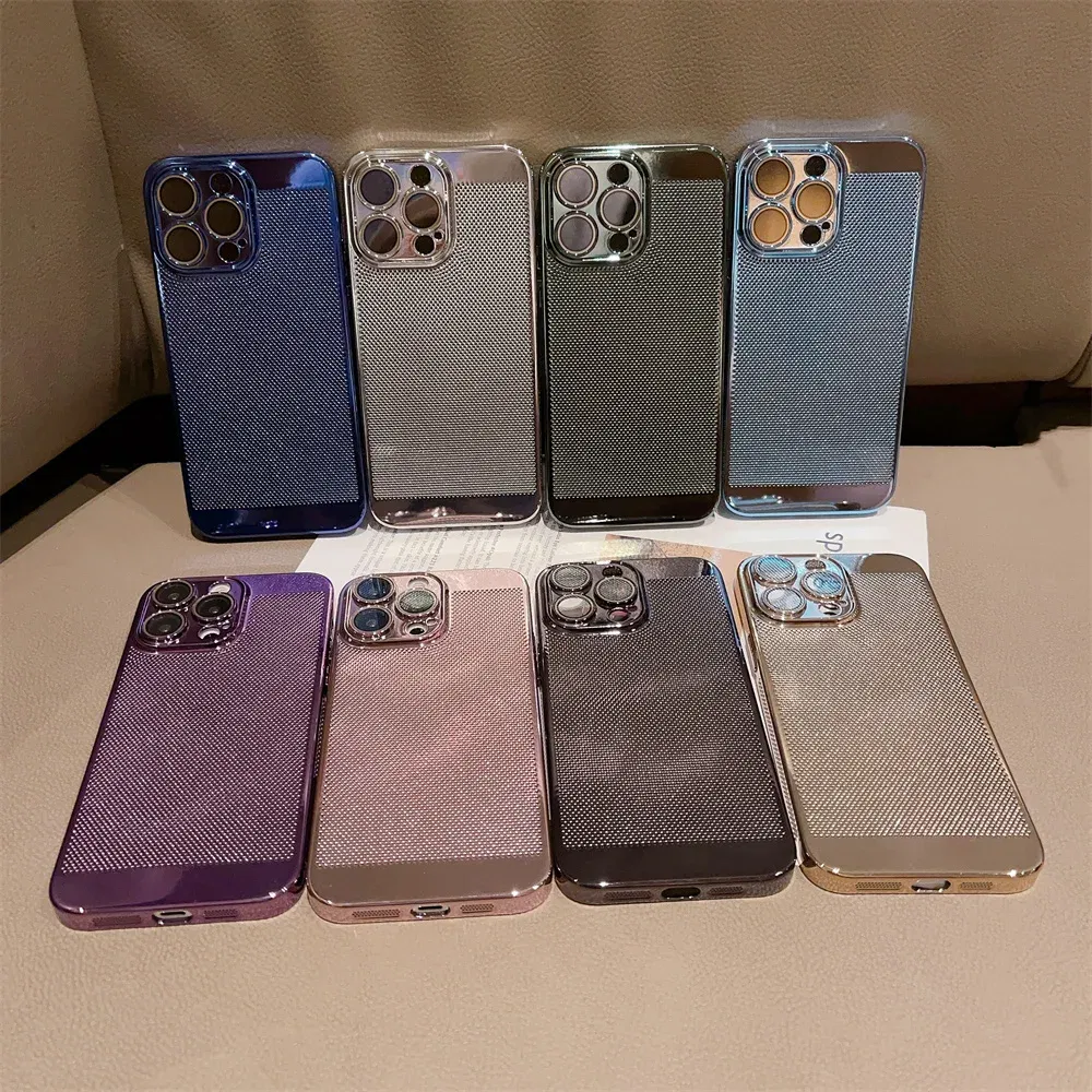 Color: Silver, Material: PP - Luxury Plating Hollowed Out Case for iPhone 12 13 Mini 11 14 Pro Max X XR Xs Max 7 8 Plus Heat Dissipation Shockproof Lens Cover