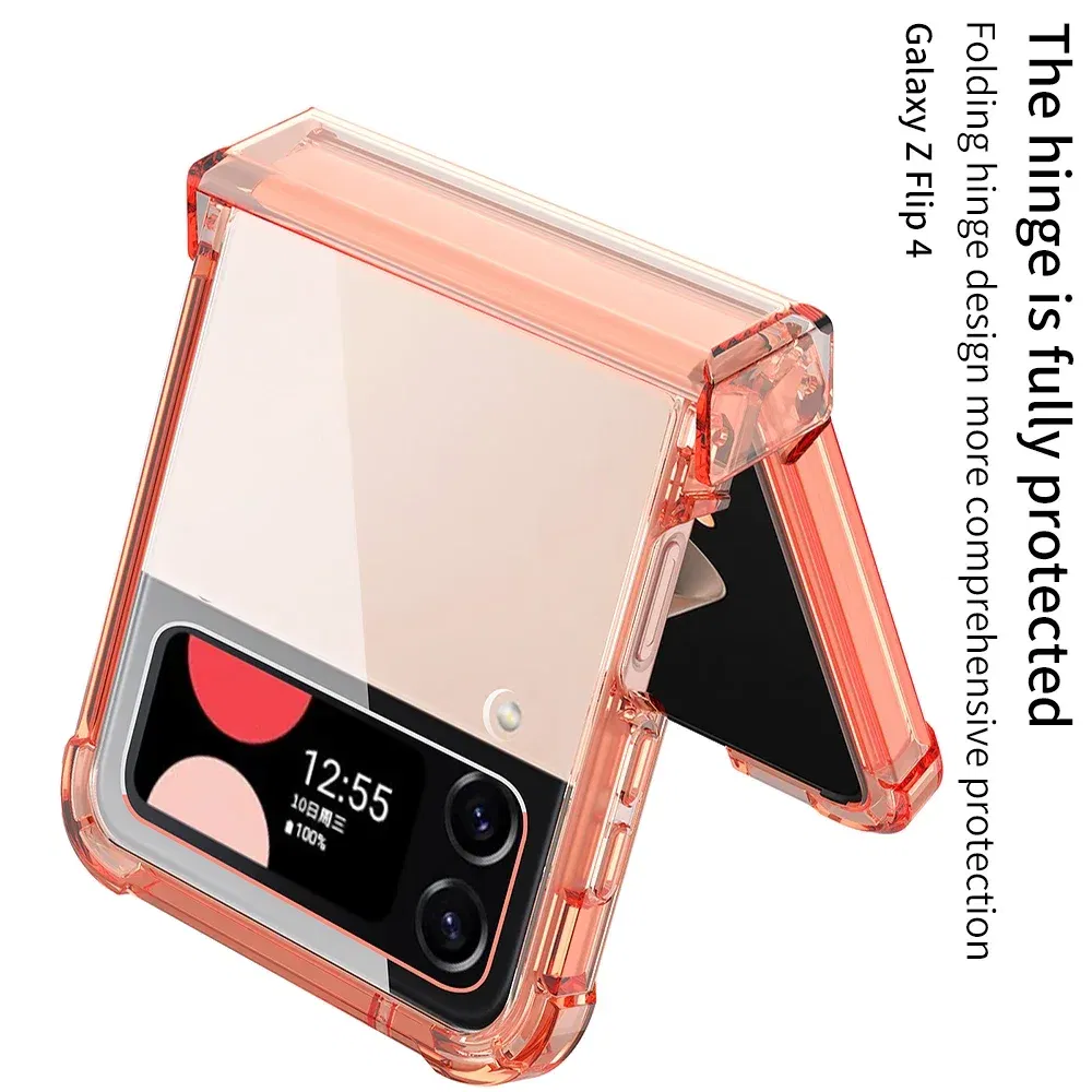 Color: Blue, Material: ABS - Colorful Transparent Folding Hinge For Samsung Galaxy Z Flip 4 3 Magsafe Magnetic Wireless Charging Case Shockproof Hard Cover