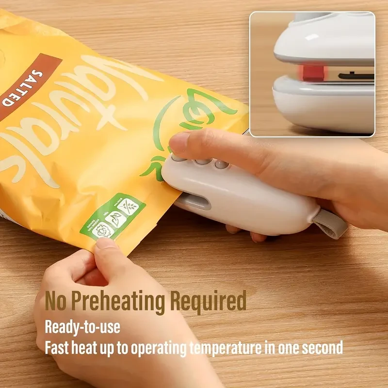 Mini Bag Sealer with Cutter - Rechargeable Handheld Heat Sealer