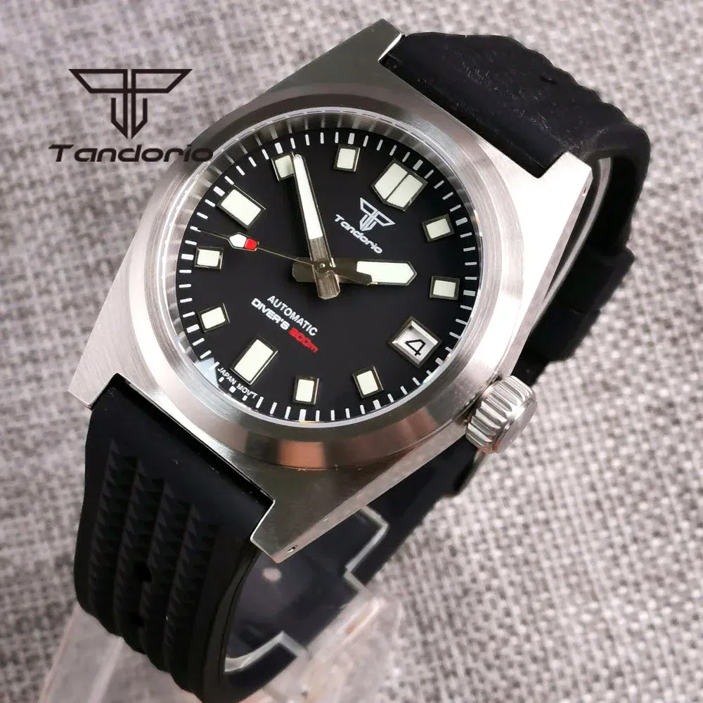 Color: BRONZE - Tandorio Black/Blue/Green Sunburst Dial NH35A 38mm Automatic Men's Watch 200M Brushed Case AR Sapphire Crystal Rubber Strap