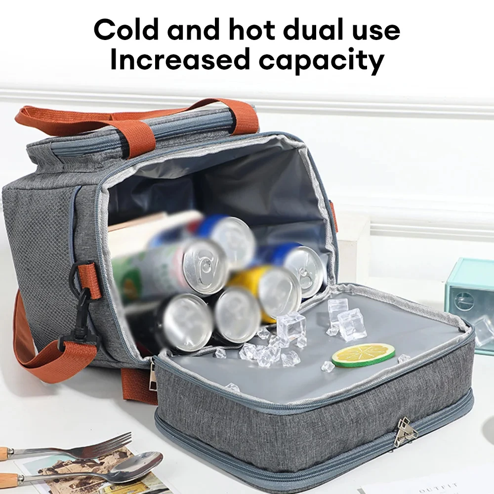 Color: black - Portable Double Layer Lunch Bags Food Box Durable Camping Oxford Backpacks Icebox Large Capacity Picnic Durable BBQ Outdoor BBQ