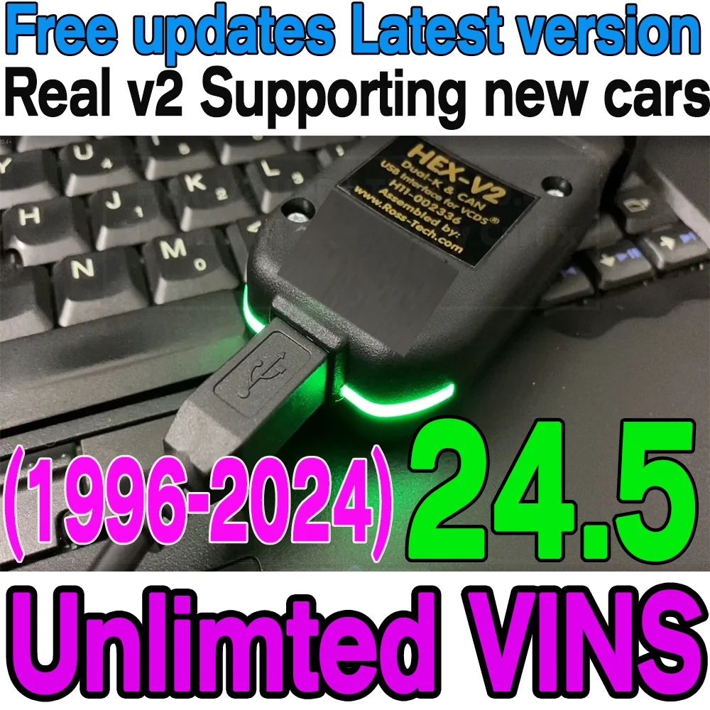 Language: Denish - 2024 Newest Unlimited VINs VCDS Auto com Diagnostic Coding VAG COM VAG HEX V2 Hardware Interface FOR VW AUDI Skoda Seat Real V2