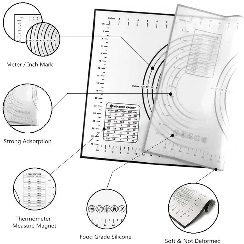 Color: Ivory, Size: L - Large Size Silicone Kneading Pad Non-Stick Surface Rolling Dough Mat With Scale Kitchen Cooking Pastry Sheet Oven Liner Bakeware