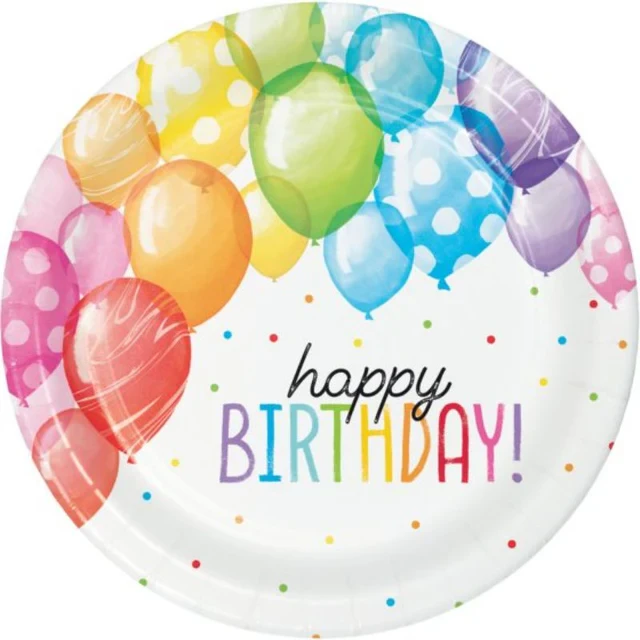 Balloon Bash Birthday Dinner Plates Paper 22cm - Pack of 8
