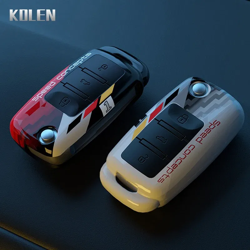 Color Name: Pink - ABS Car Folding Key Case Cover Shell For Volkswagen VW Polo Golf Passat Beetle Caddy Tiguan Skoda Octavia Kodiaq Seat Leon Altea