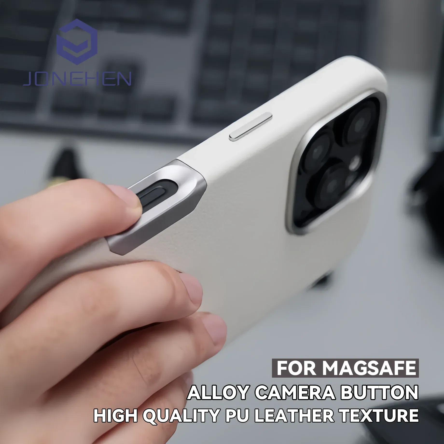 Color: Beige, Material: Silicon - Aluminium Camera Button For iPhone 16 Pro Max Case Solid Leather Alloy Len Magnetic Wireless Charge Shockproof Cover For Magsafe