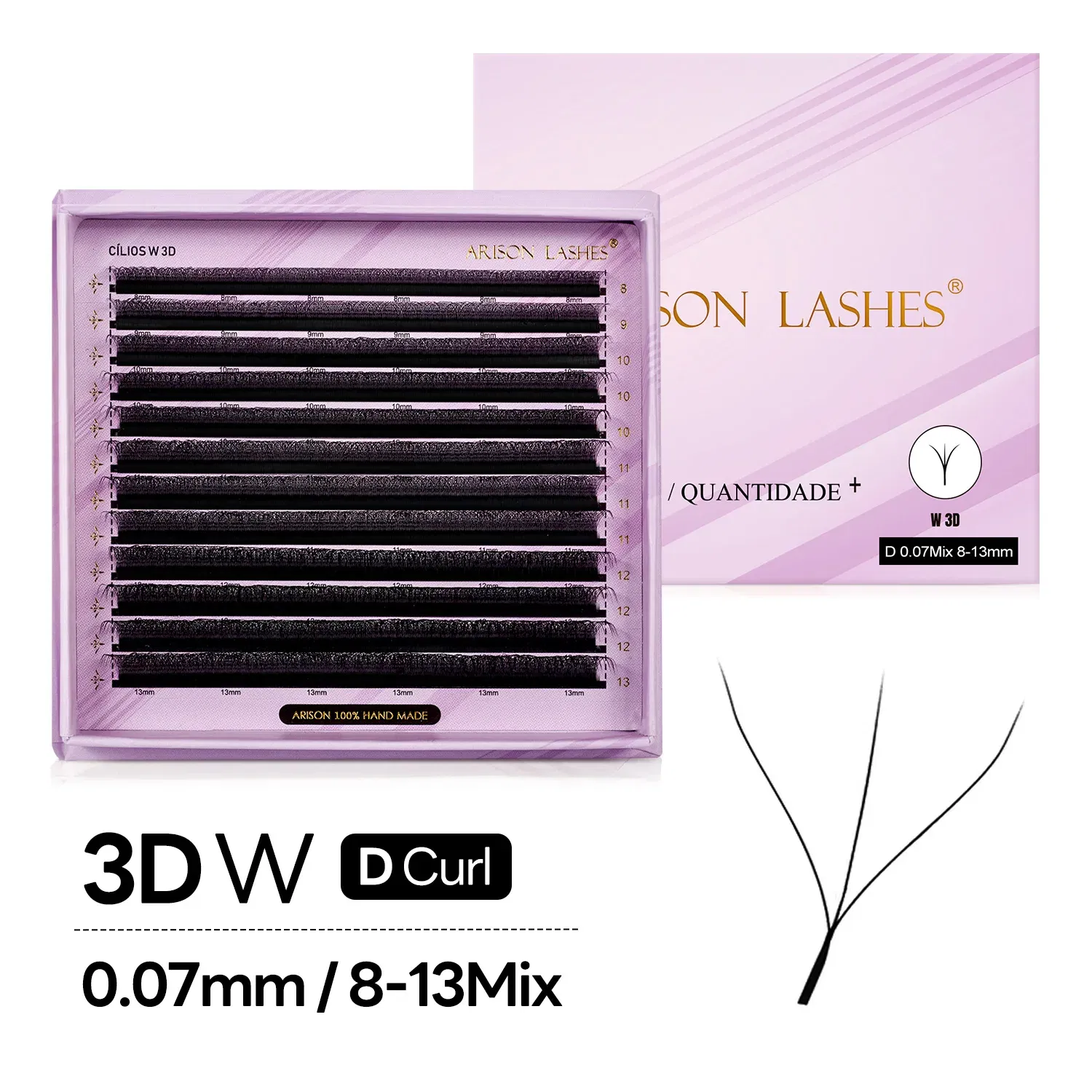 Color: LIGHT BLUE, Curl: D, Thickness: 0.07mm, Length: 12mm - ARISON LASHES W Shape 3/4/5/6D Eyelashes Extension Premade Volume Fans YY-shape Lashes Faux Mink Soft Easy Faning Natural Lashes