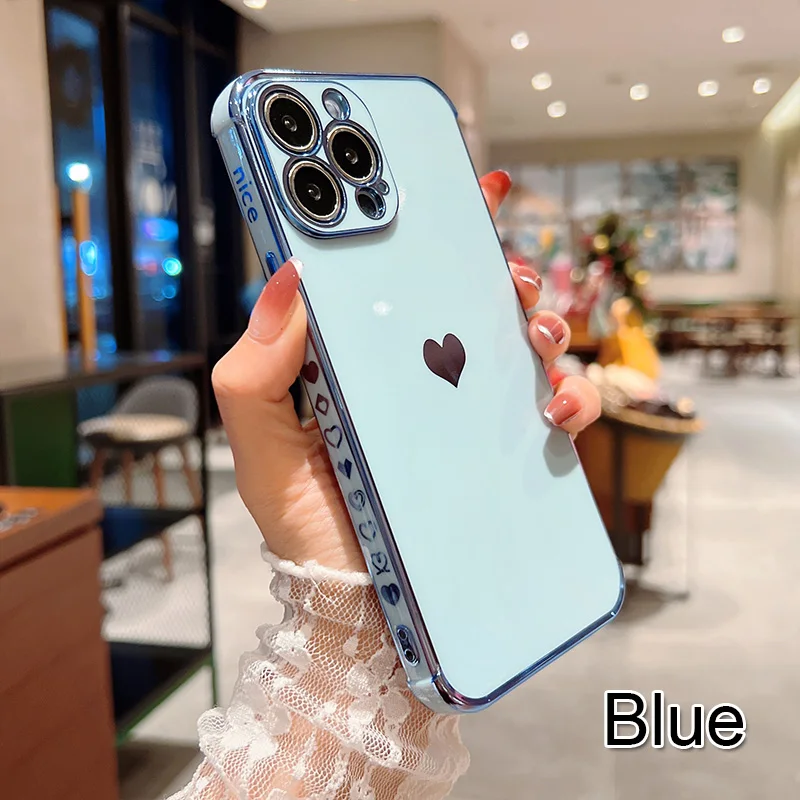 Color: Brown, Compatible-Phone Models: For iPhone 14 Pro Max, Ships From: CN - Electroplating Side Love Heart Phone Case For IPhone 17 16 15 14 13 12 11 Pro Max XR 8 Plus SE2/SE3 Shockproof Back Cover