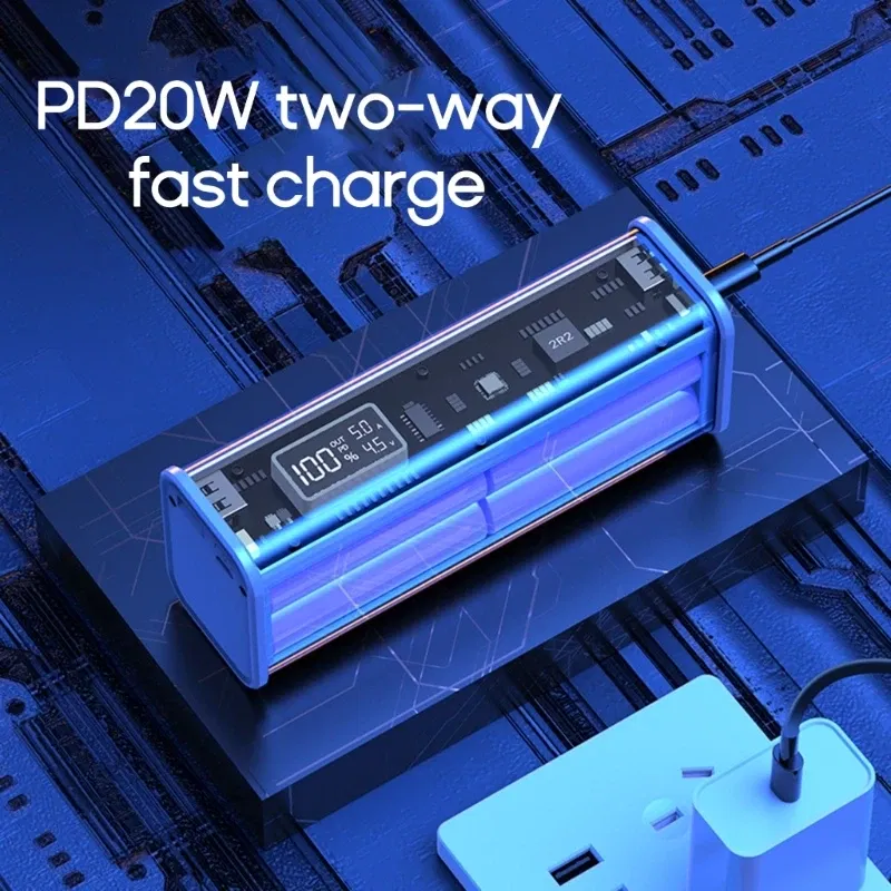 Color: Yellow - Professional 22.5W DIY Battery Charger Case PD Fast Charging Case Welding for 8PCS 18650 Polymer 20000mA Battery Charging Box