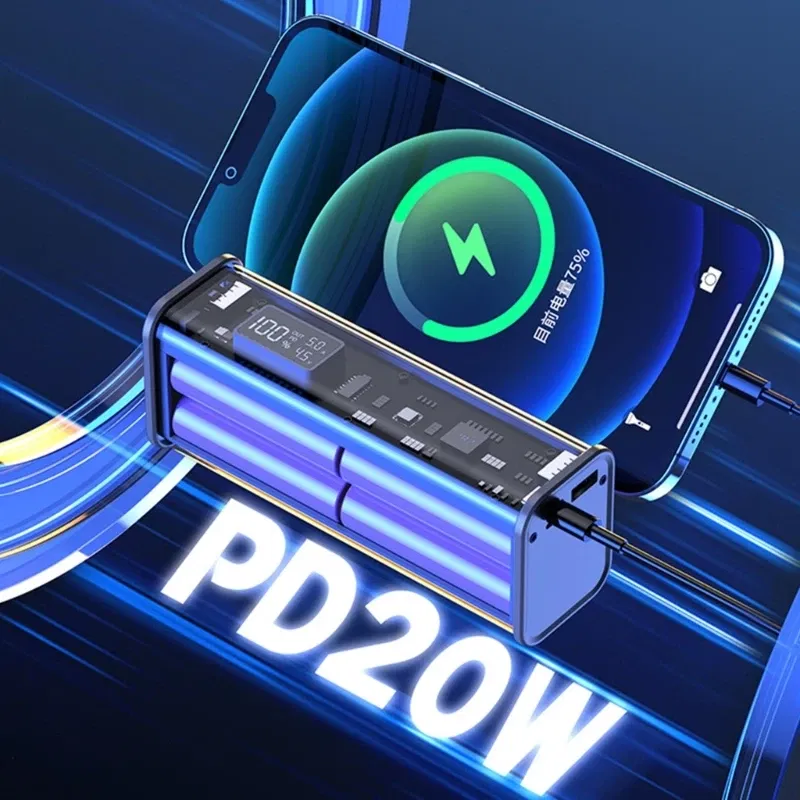 Color: Yellow - Professional 22.5W DIY Battery Charger Case PD Fast Charging Case Welding for 8PCS 18650 Polymer 20000mA Battery Charging Box