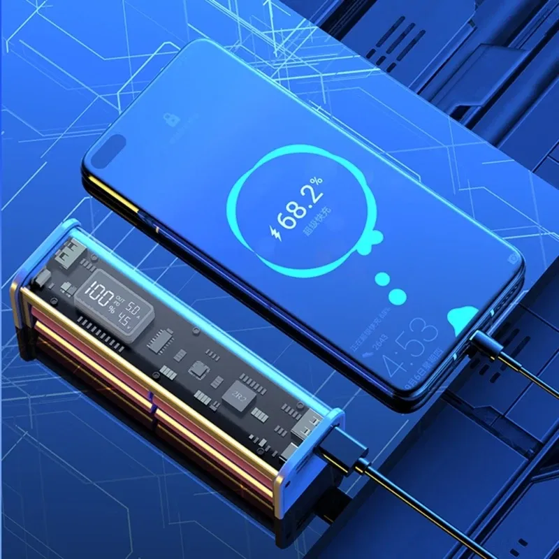 Color: Yellow - Professional 22.5W DIY Battery Charger Case PD Fast Charging Case Welding for 8PCS 18650 Polymer 20000mA Battery Charging Box