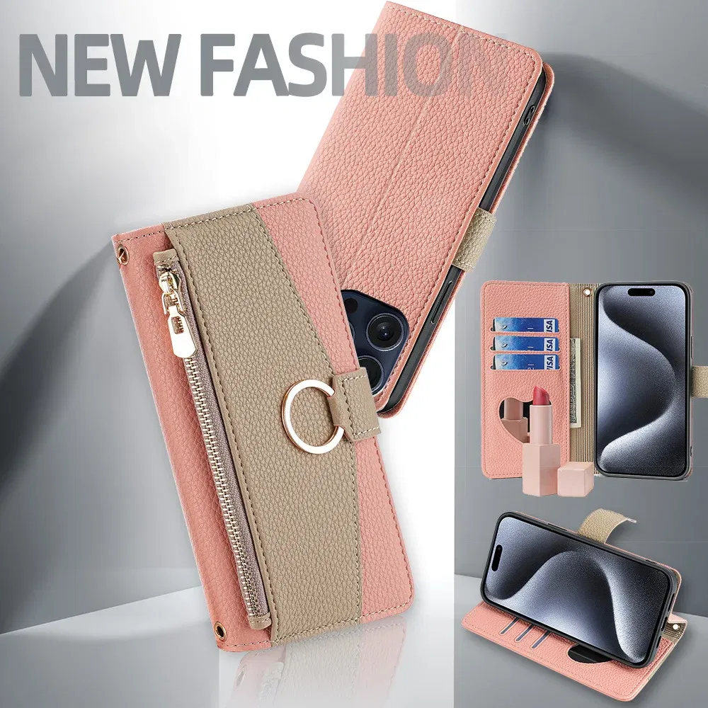 Color: Blue, Compatibility by Model: Galaxy A26 5G - Leather Phone Case for SAMSUNG Galaxy A05 A06 A16 A15 A36 A56 A26 5G Crossbody Wallet Case Flip Mirror Cover with Long Lanyard