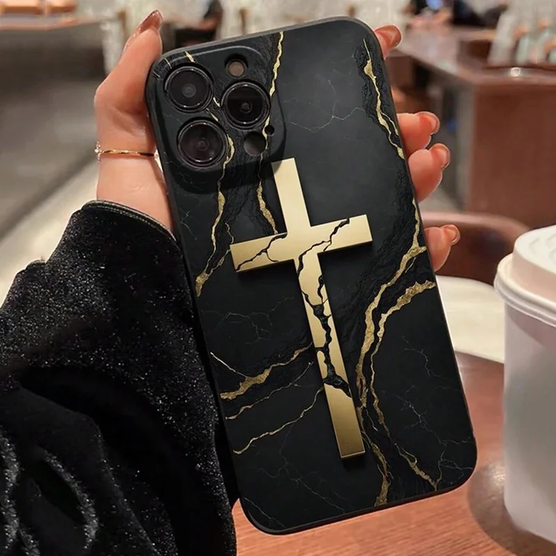 Color: Brown, Compatible-Phone Models: For iPhone XS Max - Jesus Cross Painted Phone Case For iPhone 16 15 14 13 12 11 Pro Max XS X XR 7 8 Plus Mini SE 2020 2022