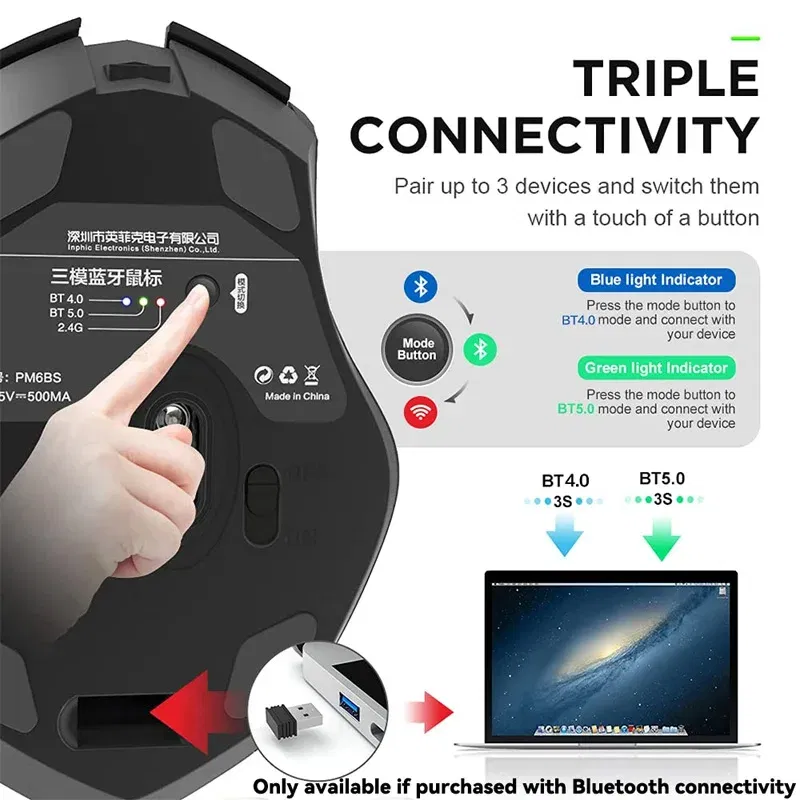 Color: Red - Bluetooth Compatible Mouse Rechargeable 2.4G INPHIC PM6 Wireless Mouse Office Mute Support PC Laptop Tablet Smartphone Universal